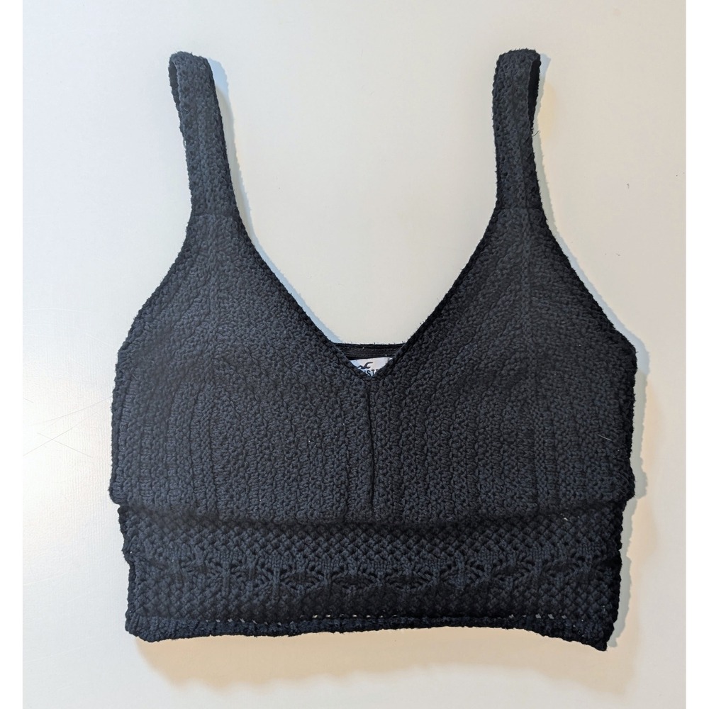 Hollister Black Crochet Knit Crop Top Boho Festival Y2K Women's Size M